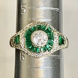 Spinel art deco green emerald lab created 925